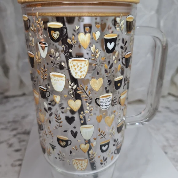 Mermaid Straw Never Used Glass Tumbler Bamboo Lid & Glass Straw Coffee Print - Picture 2 of 4